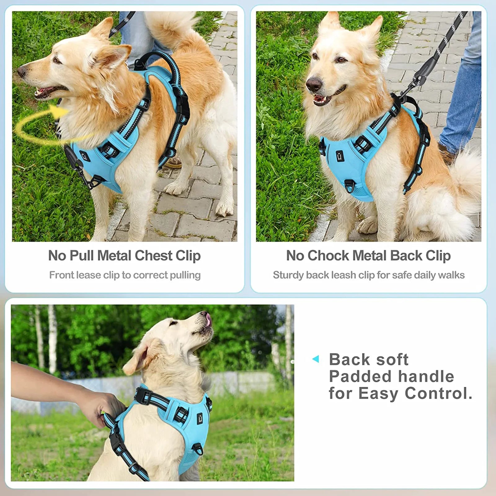 No Pull Dog Harness – Adjustable Soft Padded Pet Vest with Easy Control Handle, Reflective Breathable Dog Harness for Small, Medium & Large Dogs
