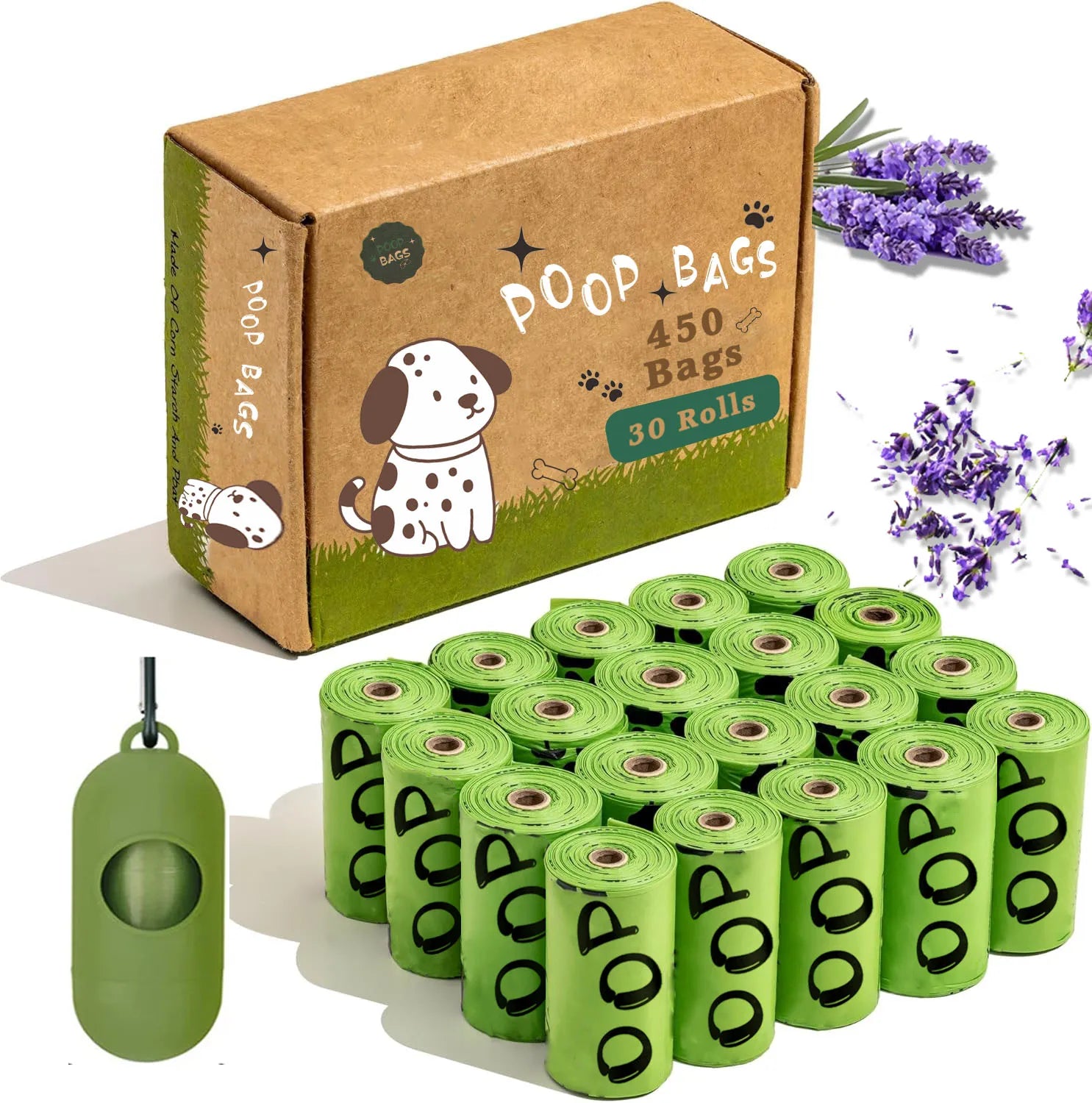 Biodegradable Dog Poop Bags | Lavender Scented, Extra Thick & Leakproof with Holder & Dispenser